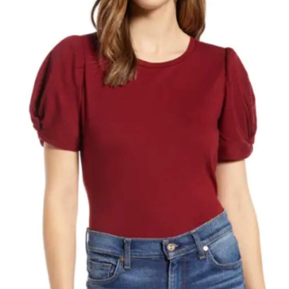 Last chance sale!! Halogen® Twisted Puff Sleeve Tee, Maroon, Small